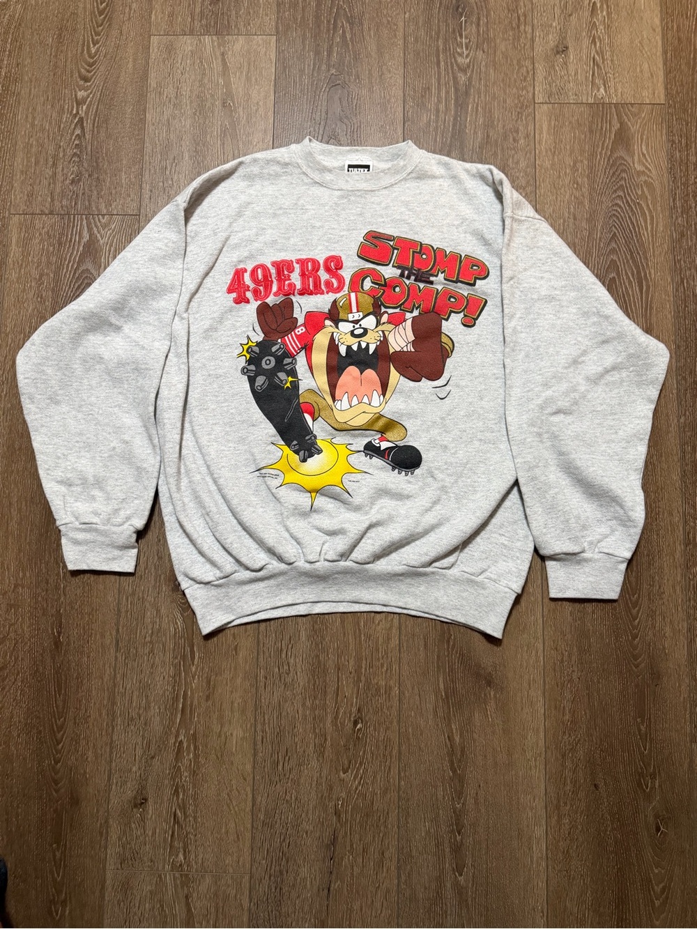 Vintage 90’s Warner Bros. Gray '49ERS STOMP 'EM!' Graphic Crewneck Sweatshirt